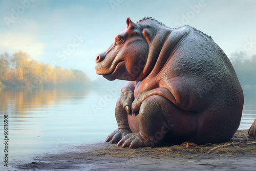 cartoon style of a hippo photo