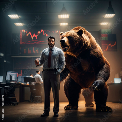 Stock analyst and a fierce bear  stock market  trading charts  financial market  competitiveness  investment