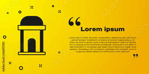 Black Old crypt icon isolated on yellow background. Cemetery symbol. Ossuary or crypt for burial of deceased. Vector