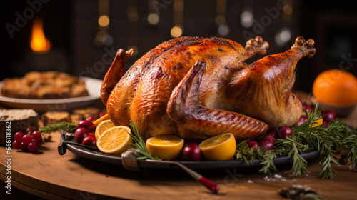 鳥の丸焼きローストターキーでパーティーディナー Roast Turkey for dinner party photo