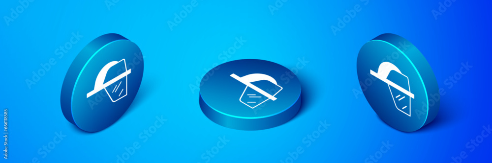 Isometric Firefighter helmet or fireman hat icon isolated on blue background. Blue circle button. Vector Isometric Firefighter helmet or fireman hat icon isolated on blue background. Blue circle button. Vector