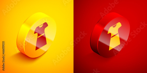 Free Download Isometric Woman dress icon isolated on orange and red background. Clothes sign. Circle button. Vector - GFXLoad