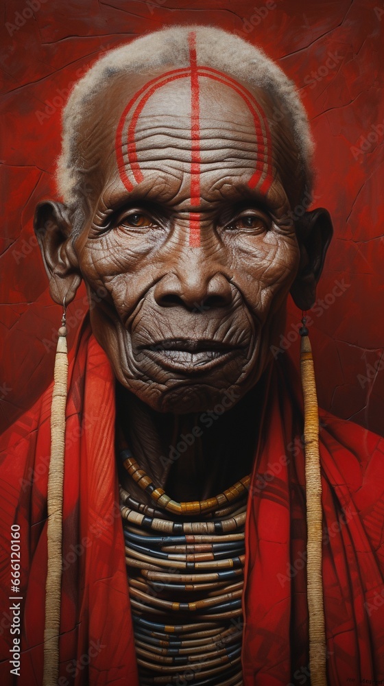 Portrait of an African warrior man in the style of chalk and charcoal printing Portrait of an African warrior man in the style of chalk and charcoal printing