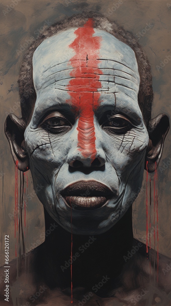 Portrait of an African warrior man in the style of chalk and charcoal printing Portrait of an African warrior man in the style of chalk and charcoal printing