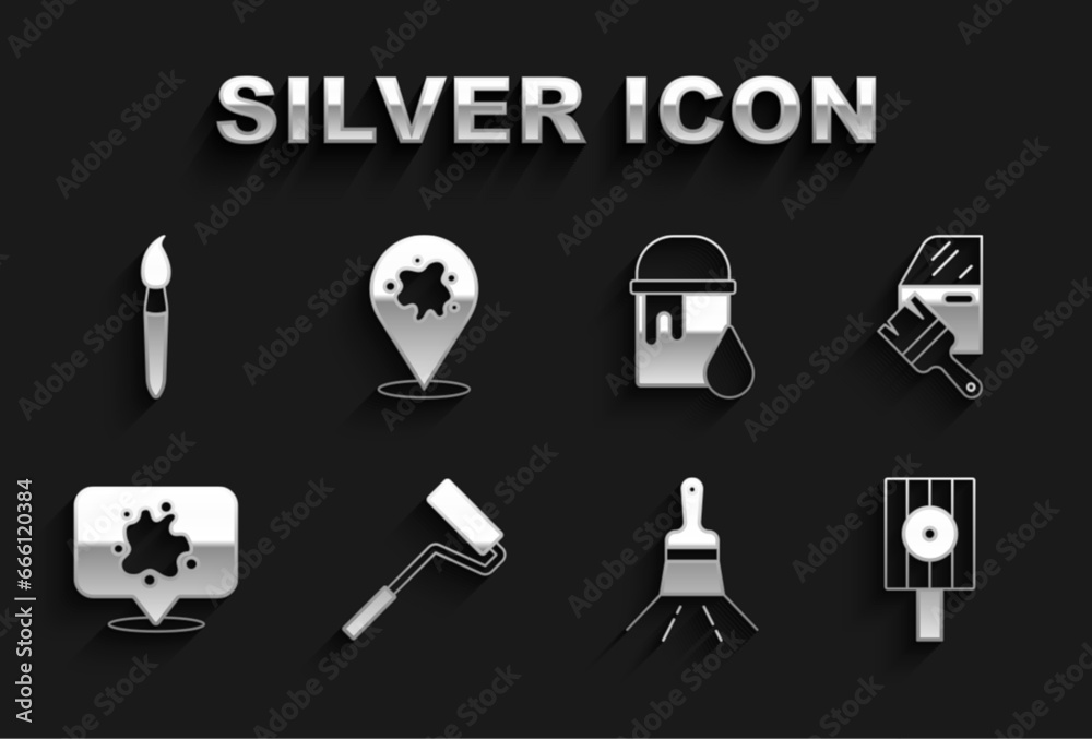 Set Paint roller brush, Car painting, Spray can nozzle cap, spray, bucket, and icon. Vector Set Paint roller brush, Car painting, Spray can nozzle cap, spray, bucket, and icon. Vector