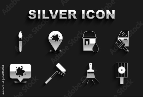 Set Paint roller brush, Car painting, Spray can nozzle cap, spray, bucket, and icon. Vector