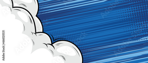 Abstract blue striped retro comic background with cloud illustration