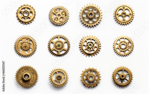 Cogwheels and gears are isolated on white background. Yellow Machine gear,