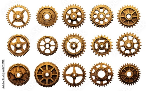 Cogwheels and gears are isolated on white background. Yellow Machine gear,