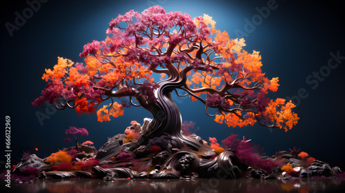 Hyper-Detailed Miniature Tree in Vibrant Bulb: Cinematic Editorial Photography with Unreal Engine Color Grading.