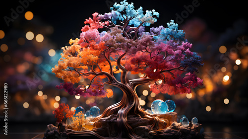 Hyper-Detailed Miniature Tree in Vibrant Bulb: Cinematic Editorial Photography with Unreal Engine Color Grading.