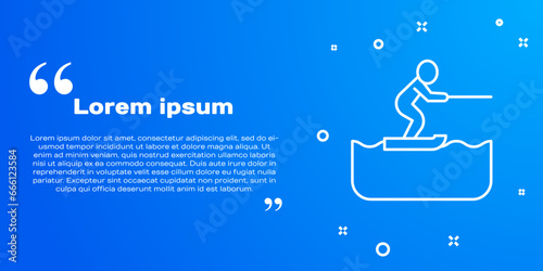White line Water skiing man icon isolated on blue background. Vector