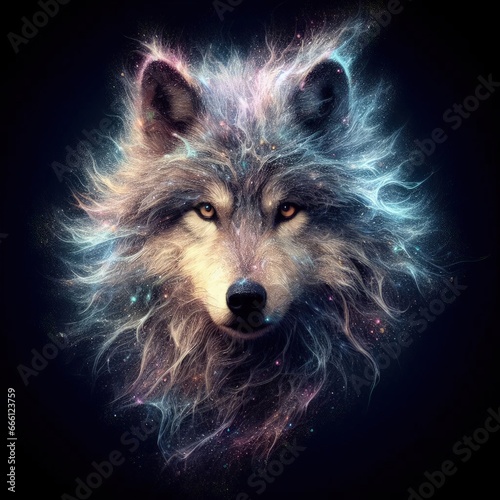  Stardust Spirit  Ethereal Wolf in Enchanted Black Space  