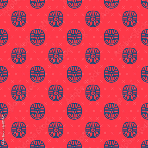 Blue line Egyptian pharaoh icon isolated seamless pattern on red background. Vector
