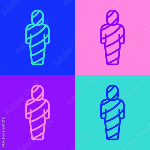 Pop art line Egypt mummy icon isolated on color background. Vector