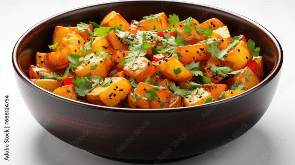 A bowl filled with a mixture of vegetables, potato and vegetable curry.