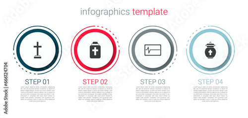 Set Grave with cross, Funeral urn, Beat dead in monitor and . Business infographic template. Vector
