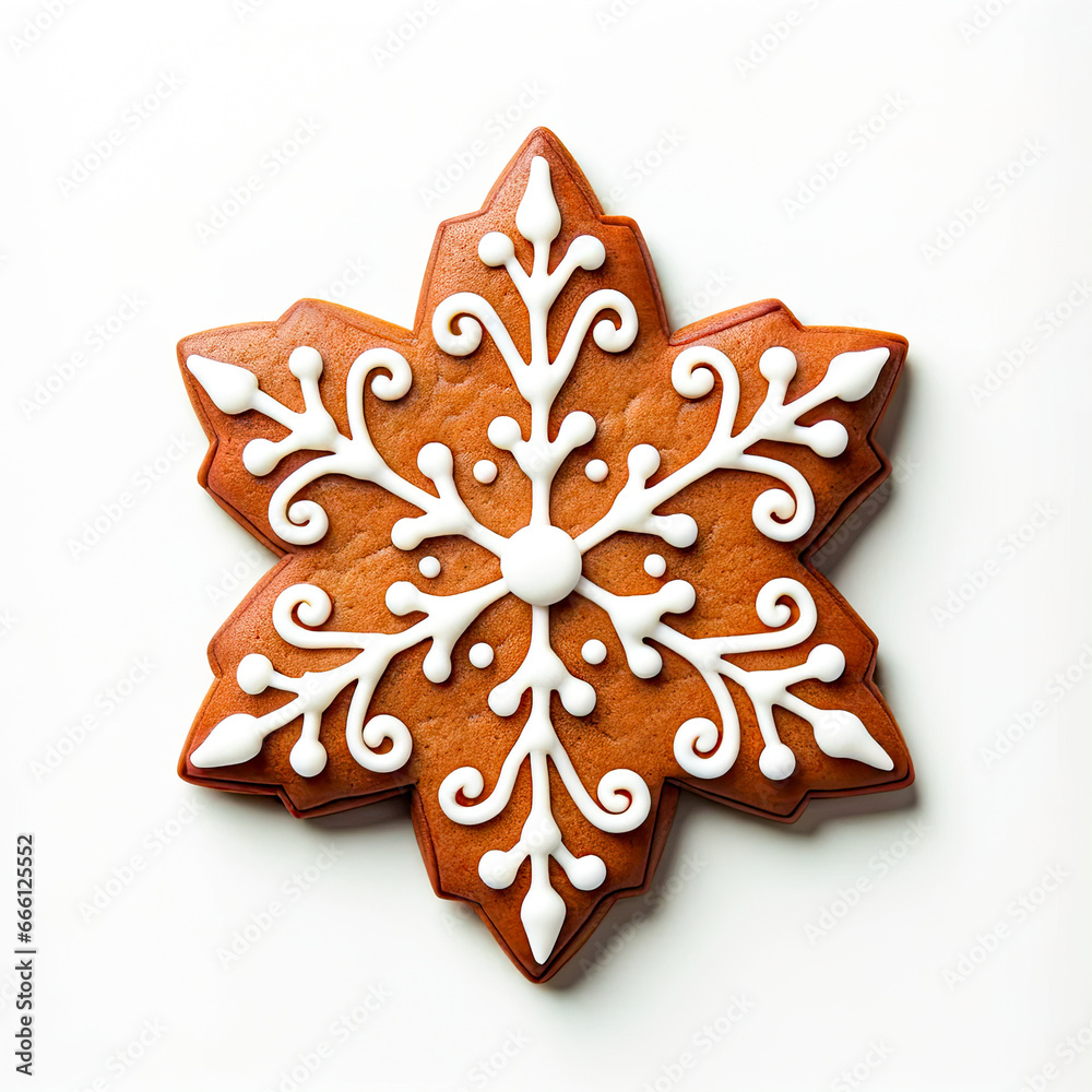 Star-Shaped Gingerbread Cookie with Intricate White Icing Design Star-Shaped Gingerbread Cookie with Intricate White Icing Design