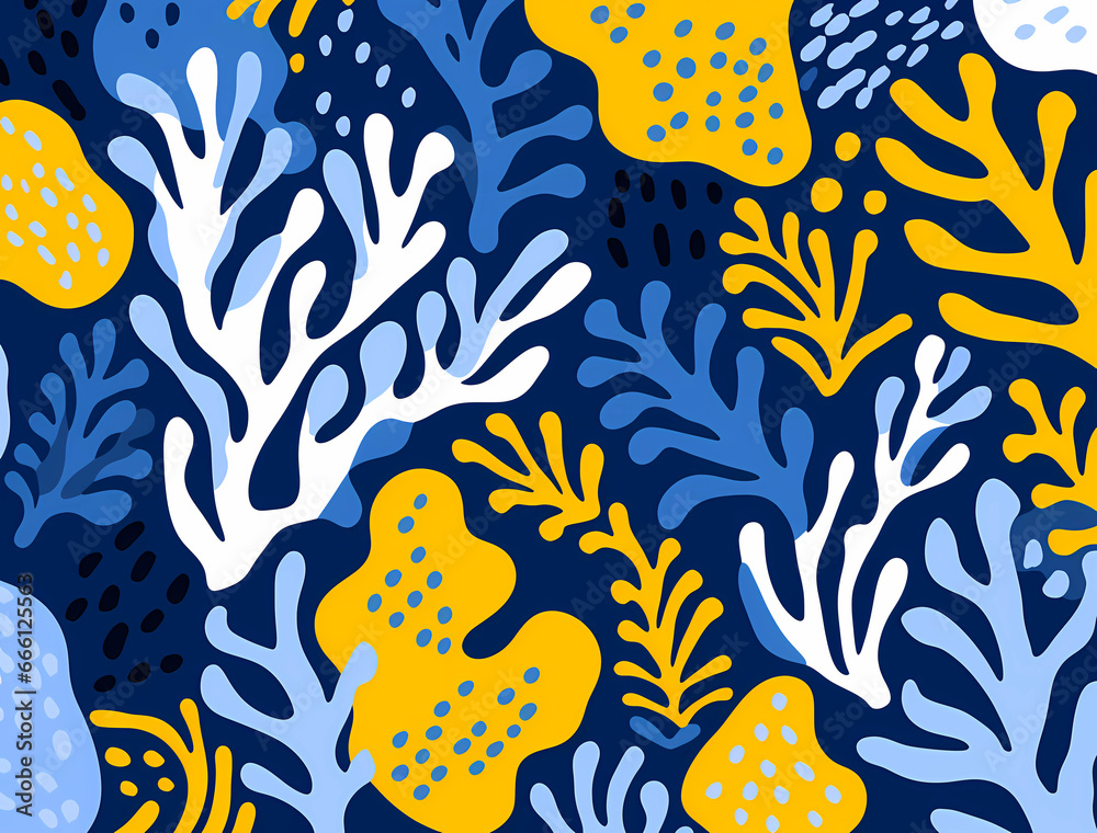 Abstract Marine Flora Pattern with Oceanic Seaweed and Coral Designs Perfect for Nautical Wallpaper and Coastal Textile Decoration Abstract Marine Flora Pattern with Oceanic Seaweed and Coral Designs Perfect for Nautical Wallpaper and Coastal Textile Decoration