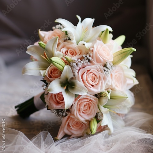 a lovely bouquet of flowers for the bride at the wedding  Generative AI