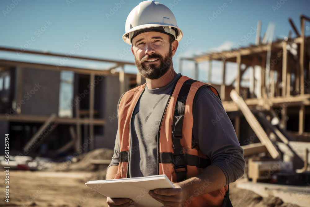 Experienced House Engineer Overseeing Construction Progress