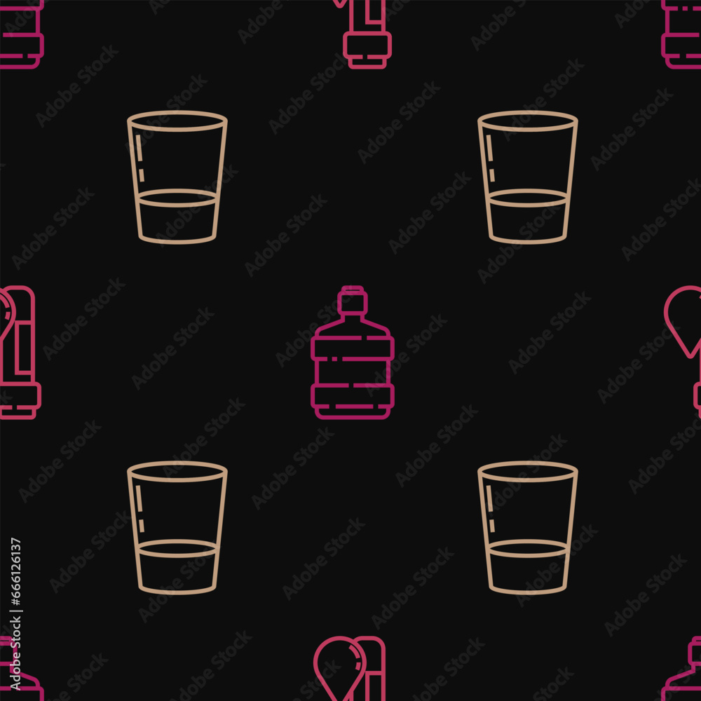 Set line Test tube with water drop, Glass and Big bottle clean on seamless pattern. Vector Set line Test tube with water drop, Glass and Big bottle clean on seamless pattern. Vector
