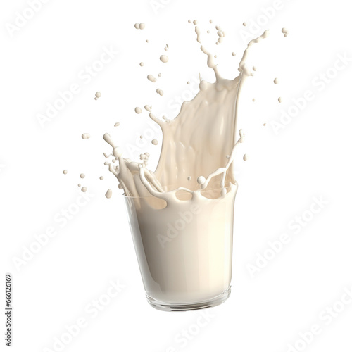 Glass of milk with splash isolated on transparent background Generative AI