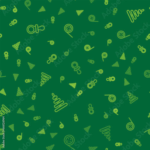 Set line Baby dummy pacifier, Pyramid toy and Yoyo on seamless pattern. Vector