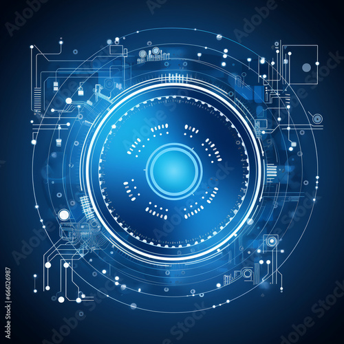 Abstract Futuristic Technology: White Gear Wheel on Circuit Board, Digital Telecoms Innovation in a Hi-Tech Blue Environment