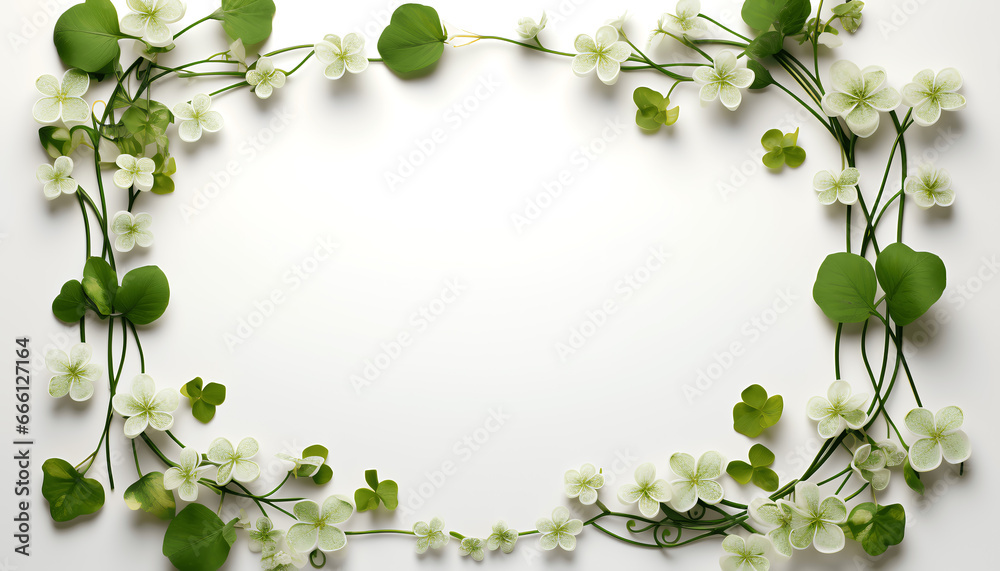 Minimalist frame shot with copy space of St. Patrick's day, empty flatlay with few decoration, white isolated background
