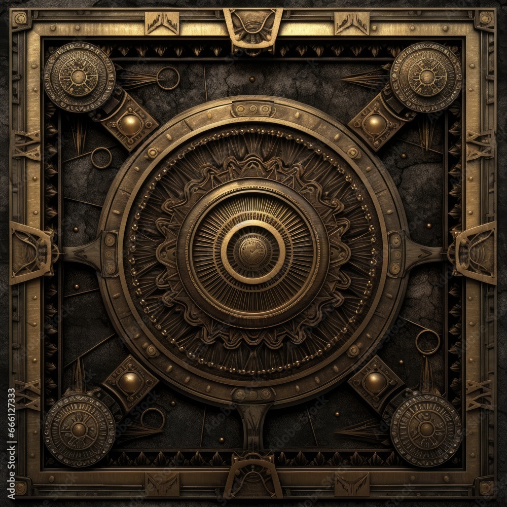 brass mystical cosmos compass planet tarot card constellation navigation zodiac illustration