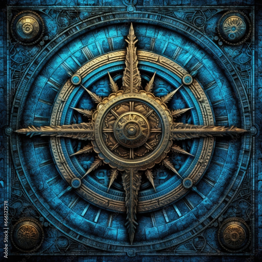 blue mystical cosmos compass planet tarot card constellation navigation zodiac illustration