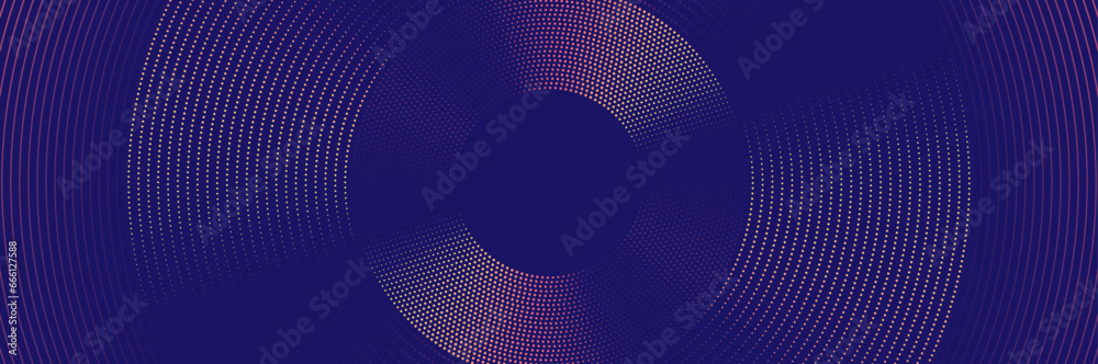 Abstract digital dynamic circle dots glowing line banner background. Modern futuristic hi-technology concept. Minimal trendy banner. Vector illustration