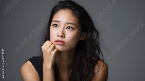 portrait of an asian woman thinking - emotional expression