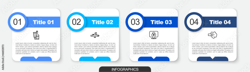 Set line Tube with paint and brush, Paint spray gun, RGB CMYK color mixing and . Business infographic template. Vector Set line Tube with paint and brush, Paint spray gun, RGB CMYK color mixing and . Business infographic template. Vector