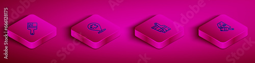 Set Isometric line Paint brush, spray, Tube with paint and and Car painting icon. Vector