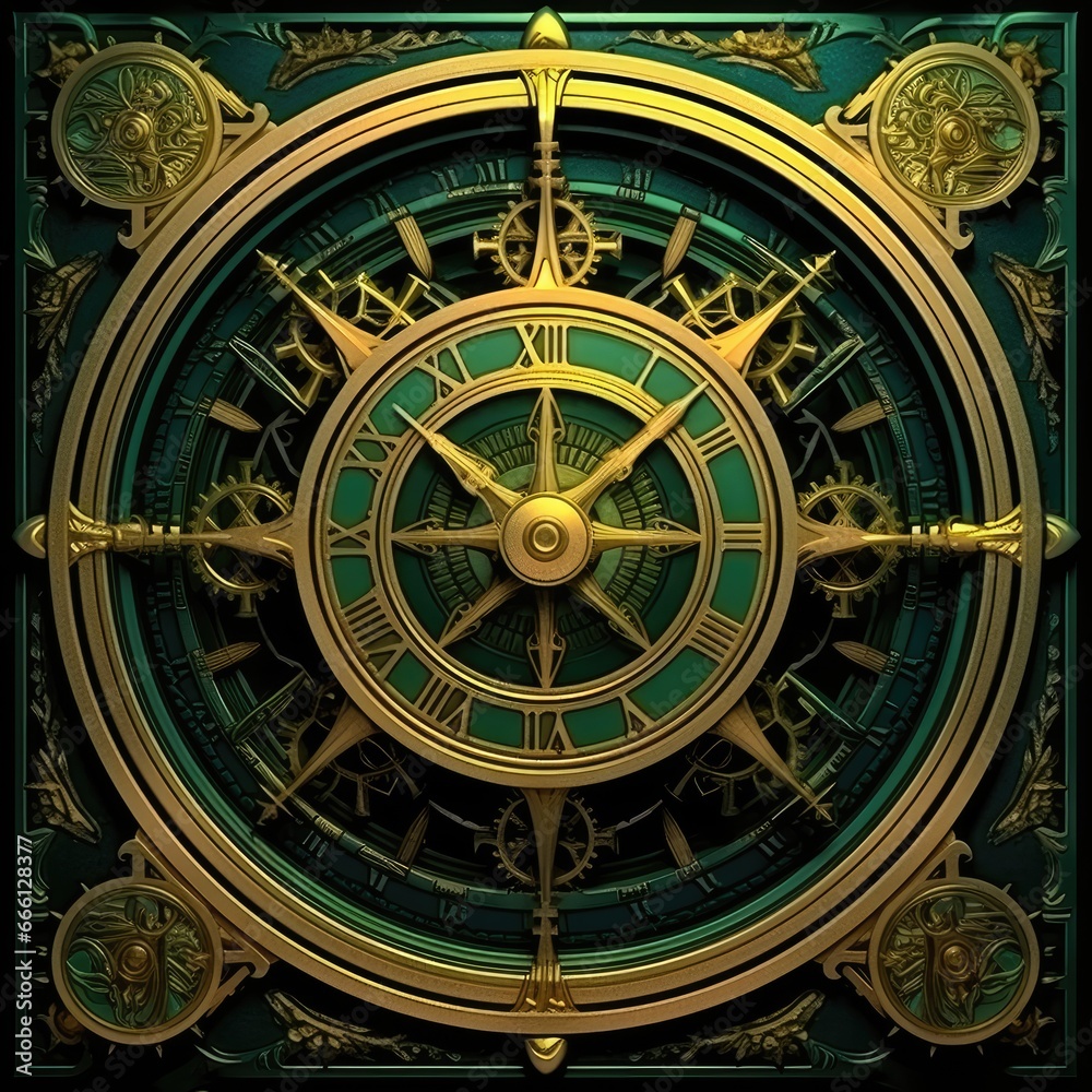 green azure mystical cosmos compass planet tarot card constellation navigation zodiac illustration