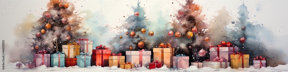 merry Christmas poster, abstract background watercolor illustration