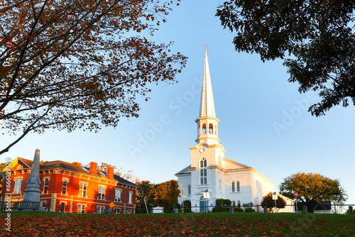 The Southborough town center at early morning. Southborough is a typical New England town, west of Boston.