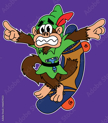 Funny monkey on a skateboard