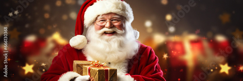 Christmas gifts banner featuring Santa Claus and presents