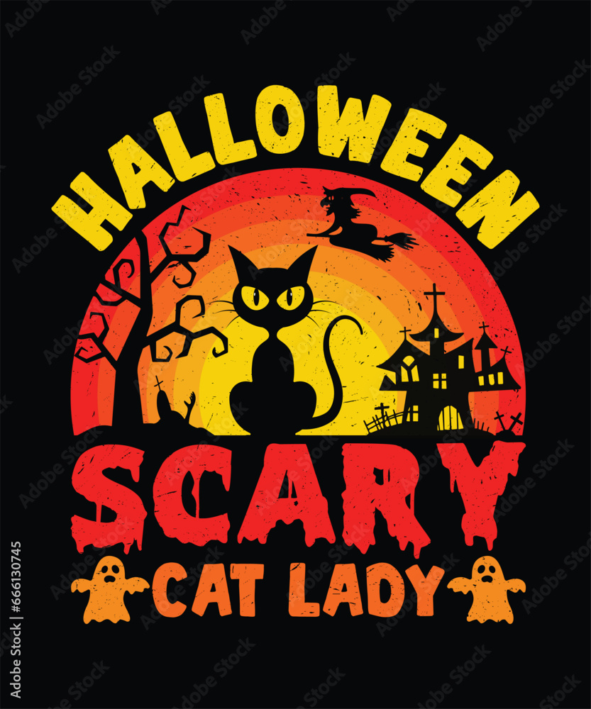 Scary cat lady t-shirt design