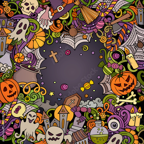 Cartoon vector doodles Happy Halloween border