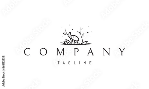 Vector logo with an abstract image of mushrooms and herbs in the forest.
