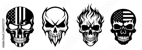 Set of a human skulls, vector illustration, Generative Ai.