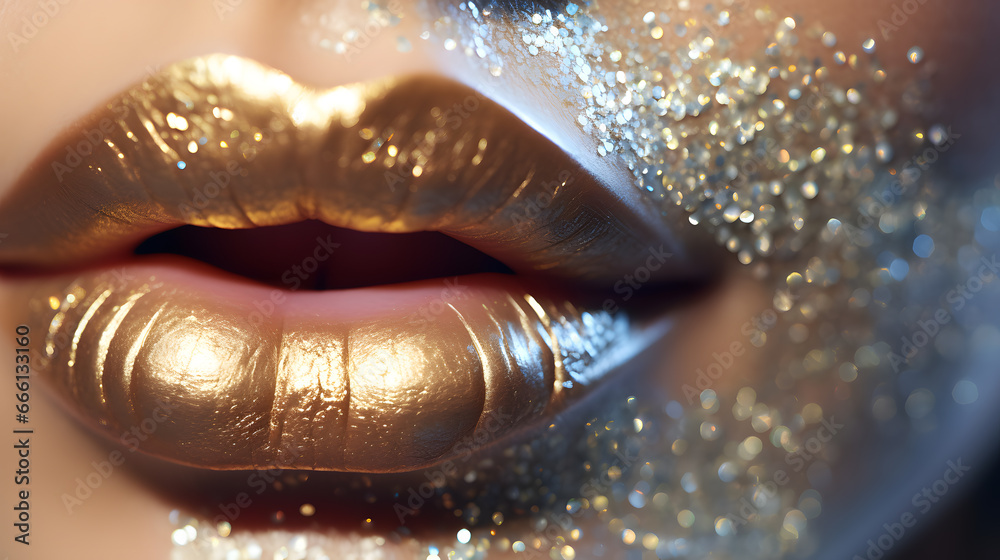 Obraz premium close up of gold glitter lips