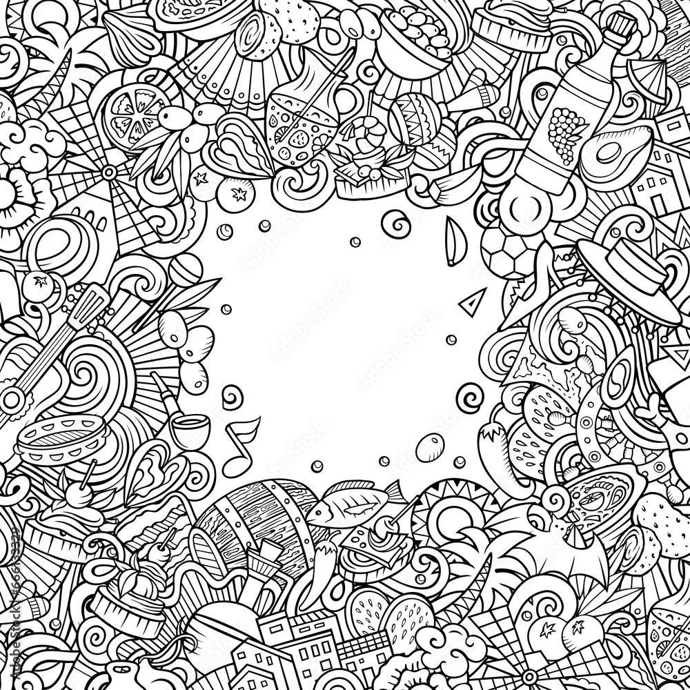 Obraz premium Spain cartoon vector doodles frame