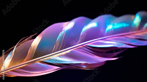 Holographic Feather ultra macro close-up banner background. generative AI.