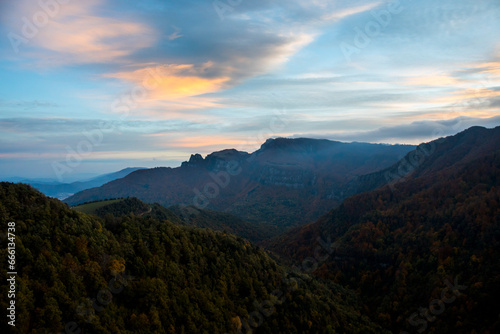 Autumn sunset in Puigsacalm peak, La Garrotxa, Spain