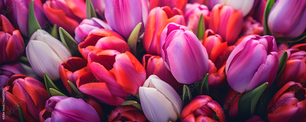 close up of a field of colorful tulips close up of a field of colorful tulips